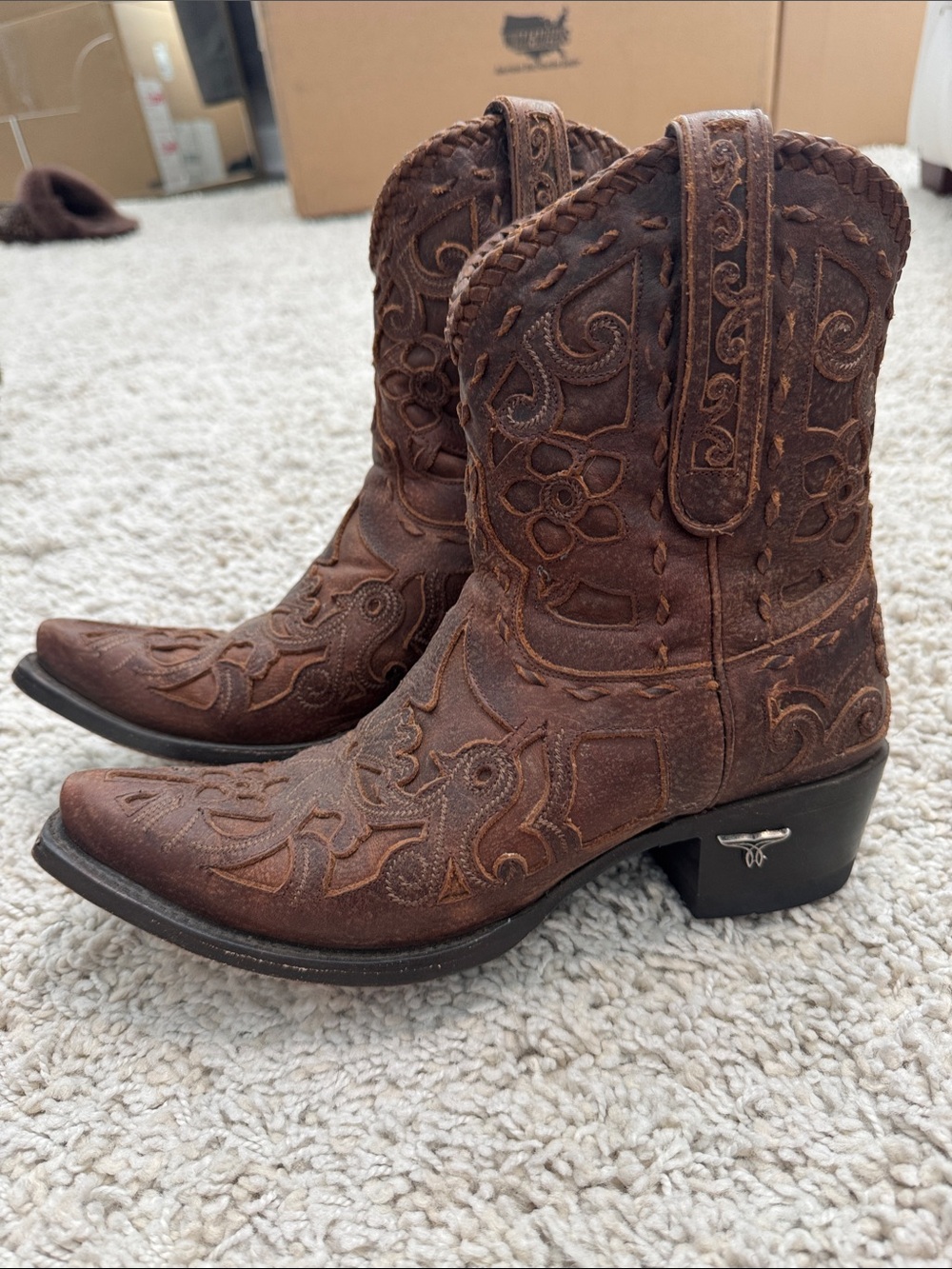 Women's Lane Embroidered Western Ankle Boots - Brown Leather